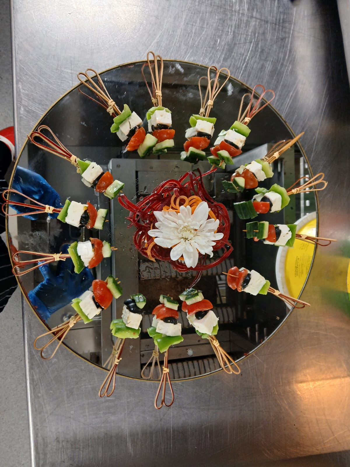 Feta, tomato and cucumber canape skewers