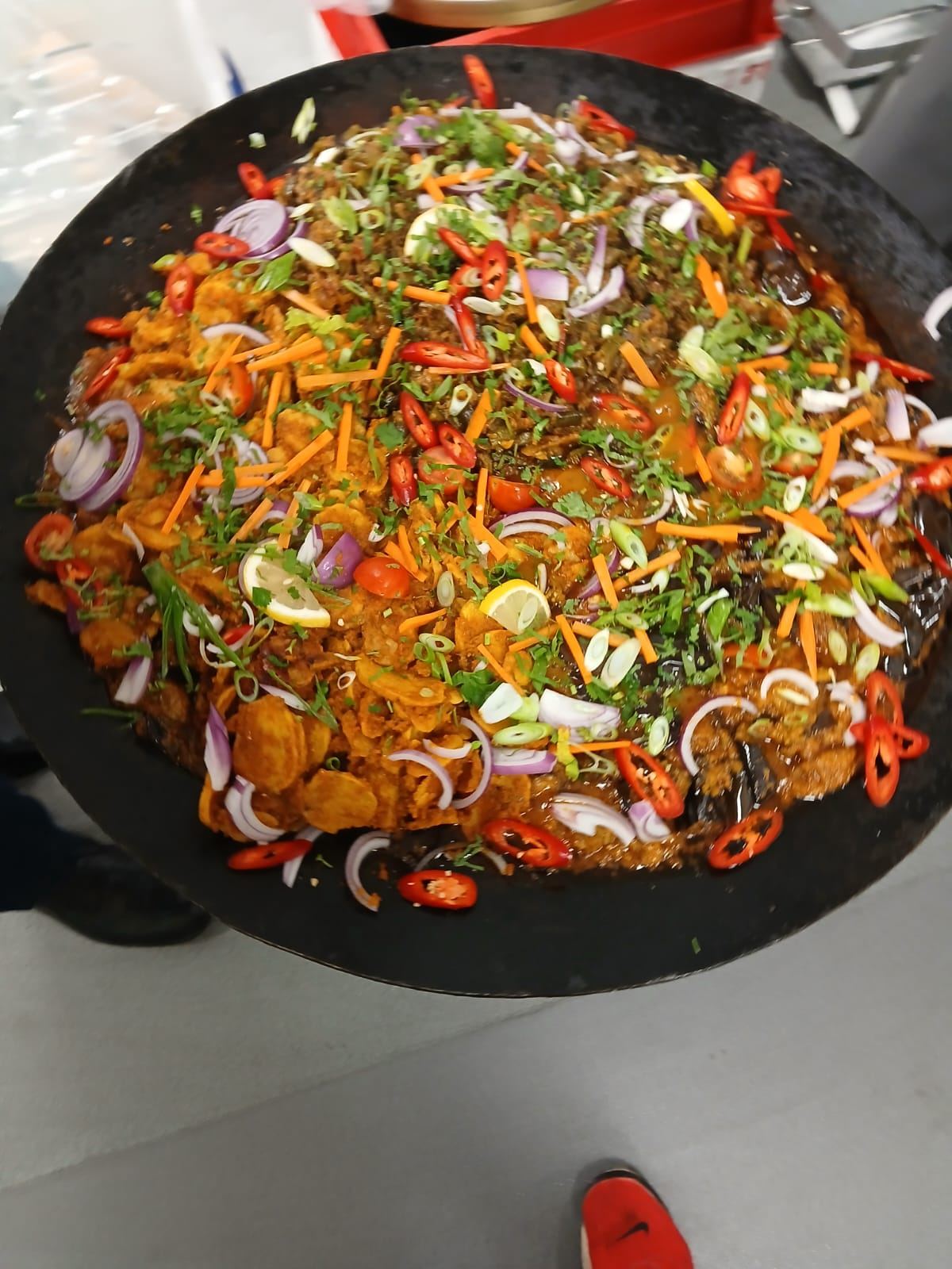 Keema karahi cooked live and garnished