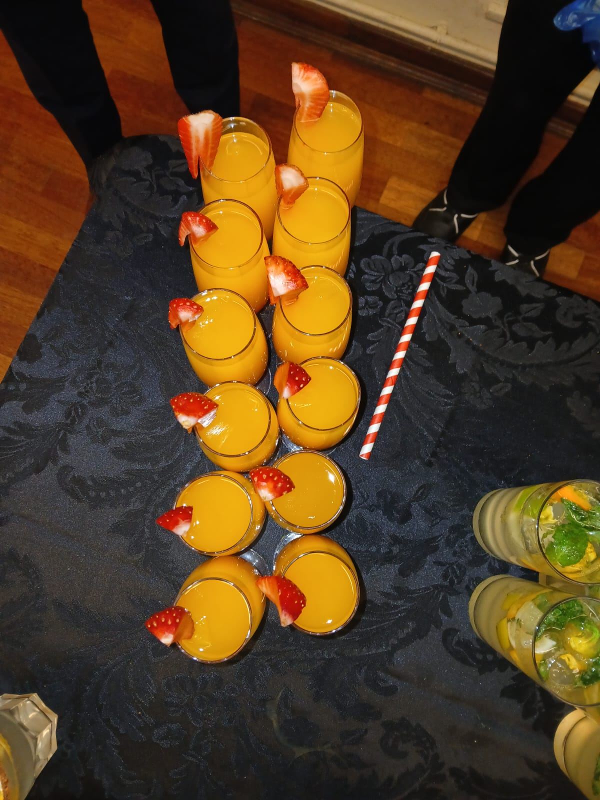 Mimosa glasses garnished with strawberry